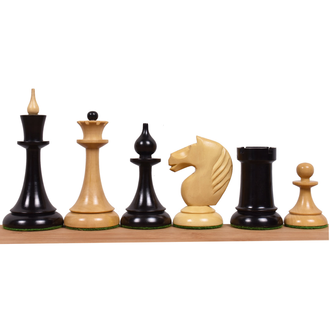 1950's Soviet Latvian Reproduced Chess Set Combo - Pieces in Ebonised Boxwood with 21" Chess Board and Storage Box