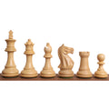 Side profile lineup of the complete Fierce Knight Staunton Boxwood chess pieces.