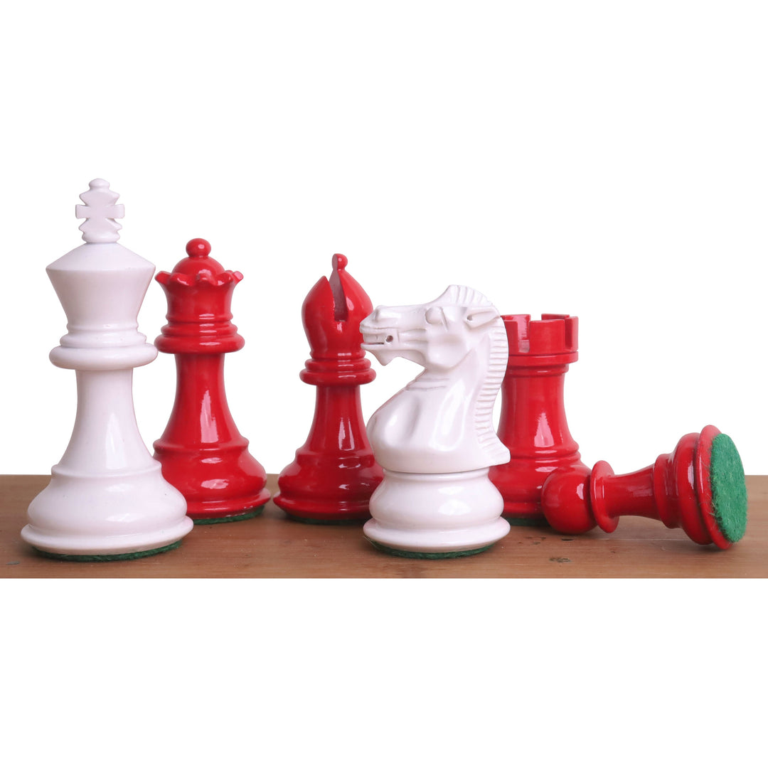 Nieznacznie niedoskonały 3-calowy zestaw szachów drewnianych Pro Staunton malowanych na czerwono i biało - tylko figury szachowe