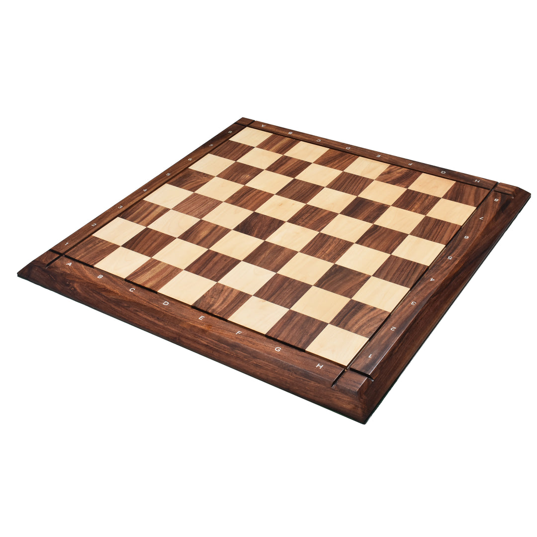 Slightly Imperfect 21" Drueke Style Golden Rosewood & Maple Chess Board With Notations- 55 mm square - Matt Finish - Warehouse Clearance - Europe Shipping Only