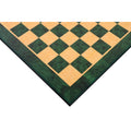 Elegant 22-inch green and natural ash burl wooden chess board.