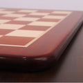 Side profile view showing the thickness and smooth polished edge of the luxury Bud Rosewood chess board.