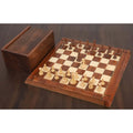 2.4 inch Pro Staunton wooden chess set on a matching board with a luxury slide-top storage box.