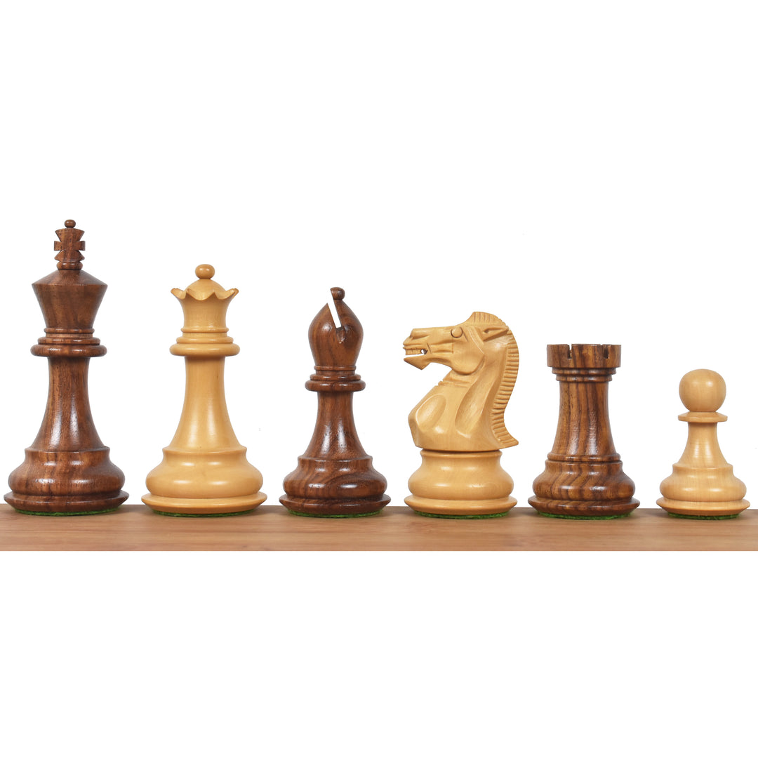 Pièces d'échecs professionnelles Staunton 3.6" en palissandre doré avec échiquier sans bordure et boîte de rangement en bois