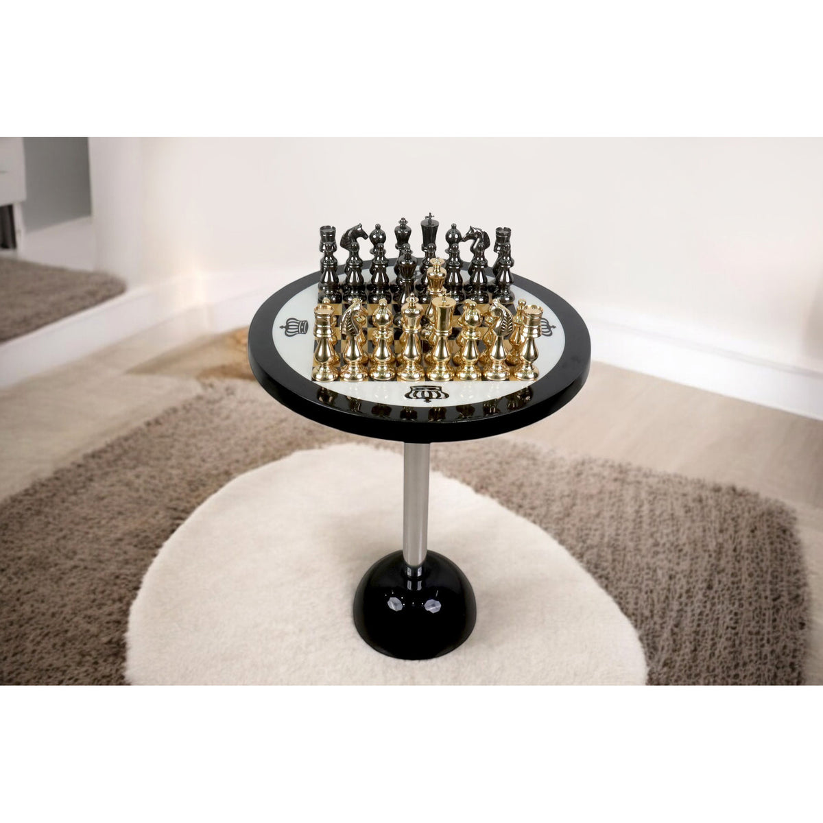 17" Minimalist Brass Metal Luxury Chess Pieces, Board and Table Set - 21" Height - Warehouse Clearance - Europe Shipping Only
