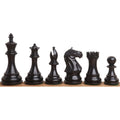 Full lineup of black Fierce Knight Staunton chess pieces.