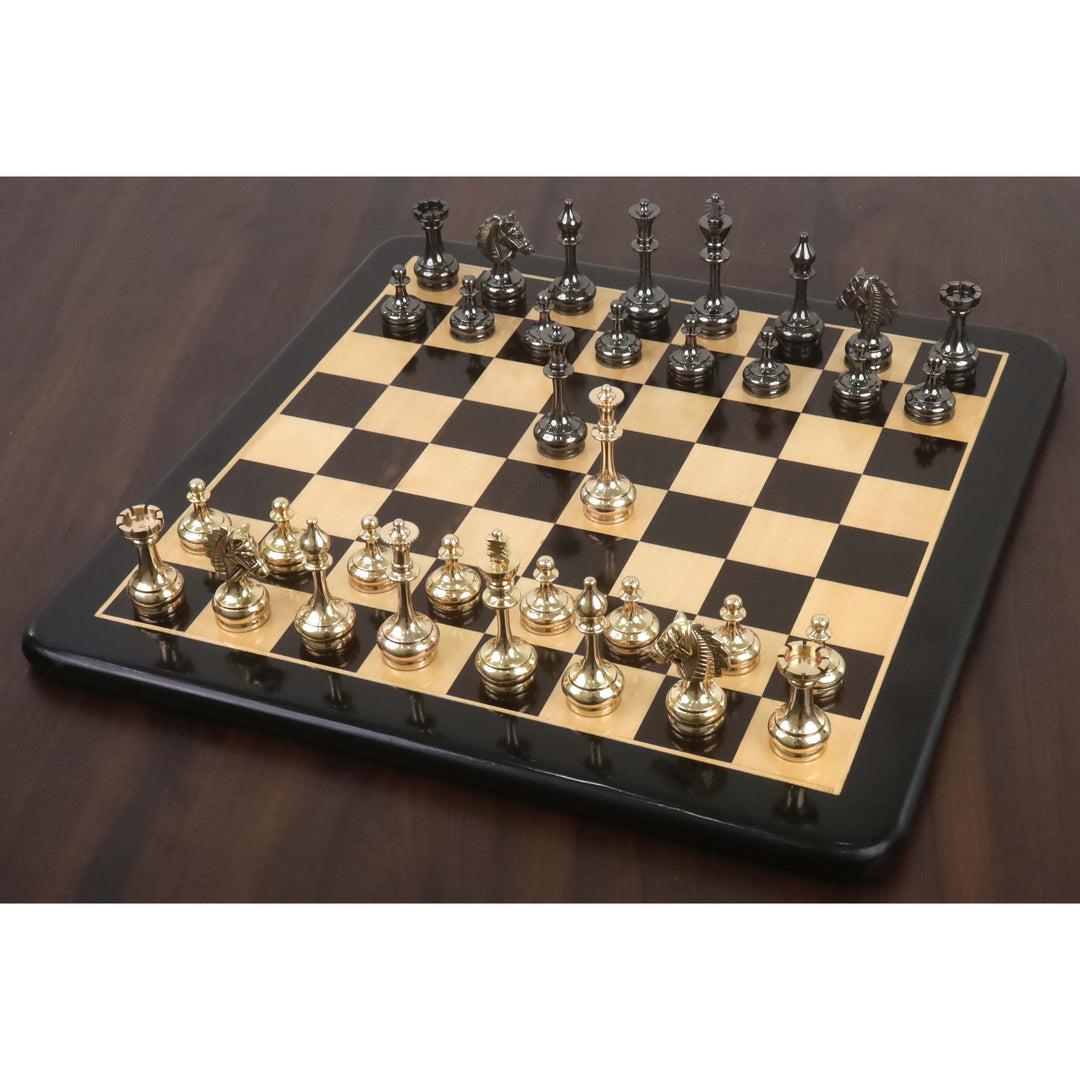 3,7” luksusowy zestaw szachów z mosiądzu i metalu z serii Splendor - tylko szachy - złoto i metaliczna szarość