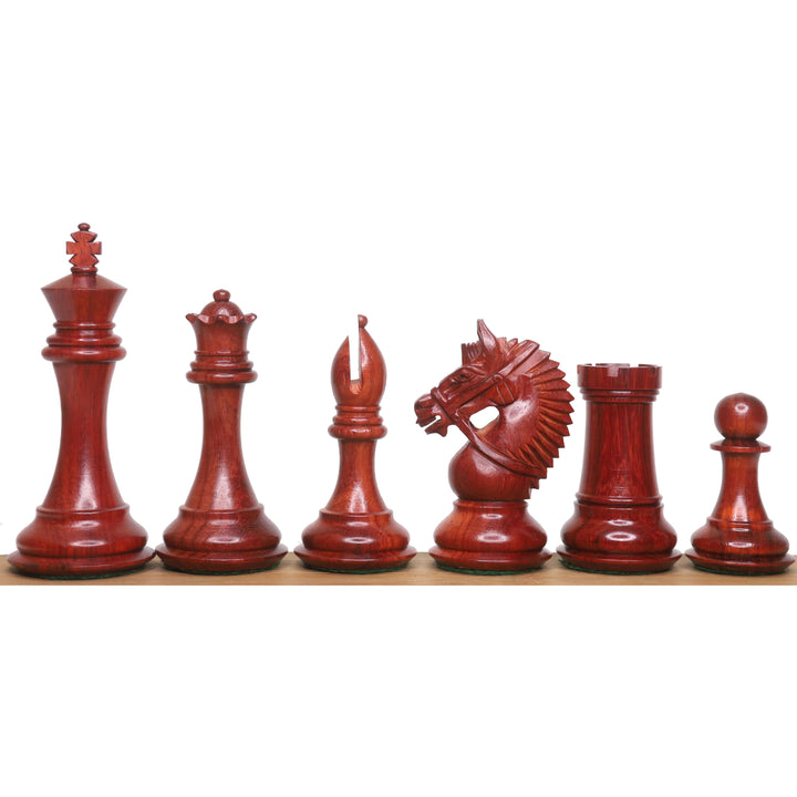 Jeu d'échecs américain de luxe 4.2 » légèrement imparfait - Pièces d'échecs uniquement - Bois de Budrose à triple lestage