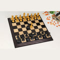 Complete set of 3.75-inch ebony wood 1849 Jacques Cook Staunton chess pieces on board