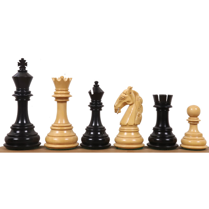 Combo of 4.6″ Rare Columbian Triple Weighted Ebony Wood Luxury Chess Pieces with 22" Printed Chessboard and Storage Box