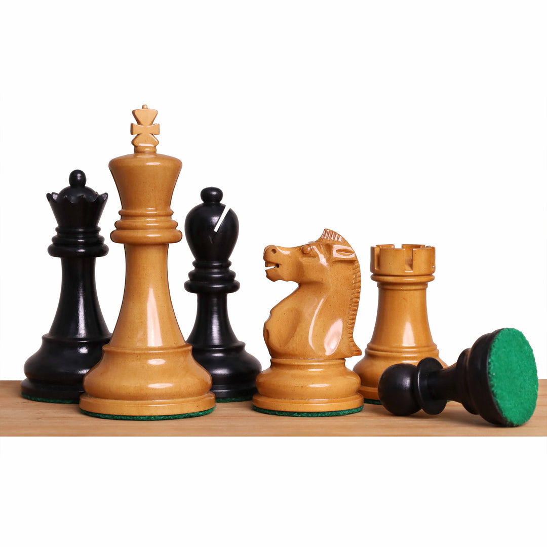 Combo of 1972 Championship Fischer Spassky Chess Set - Lacquered Distress Antiqued Boxwood & Ebony With Board and Box