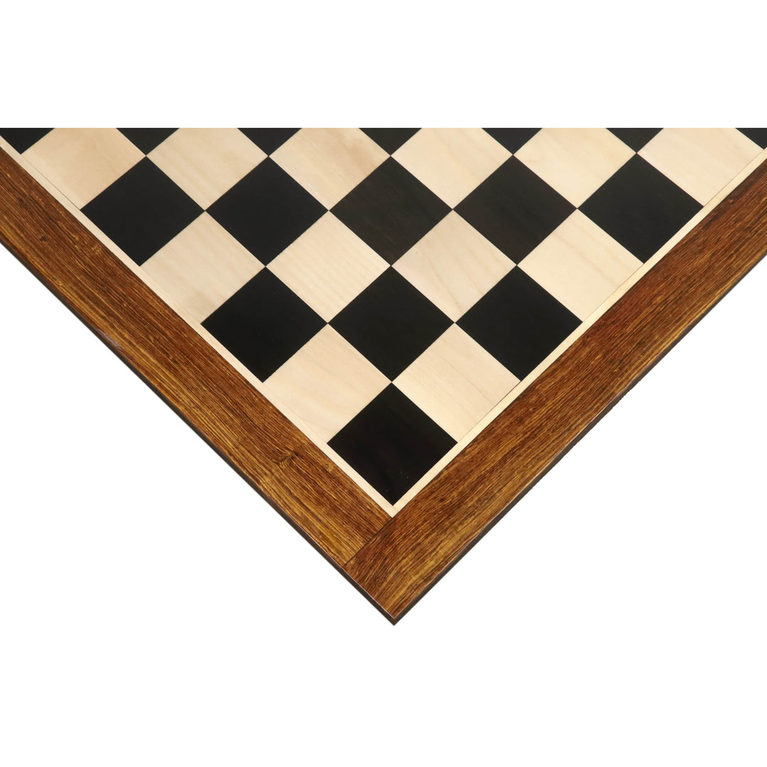 Pièces d'échecs Spartacus Luxury Staunton en bois d'ébène de 4.6" avec échiquier en bois d'ébène et d'érable de 23" - bordures en Sheesham - finition mate et boîte de rangement en simili cuir