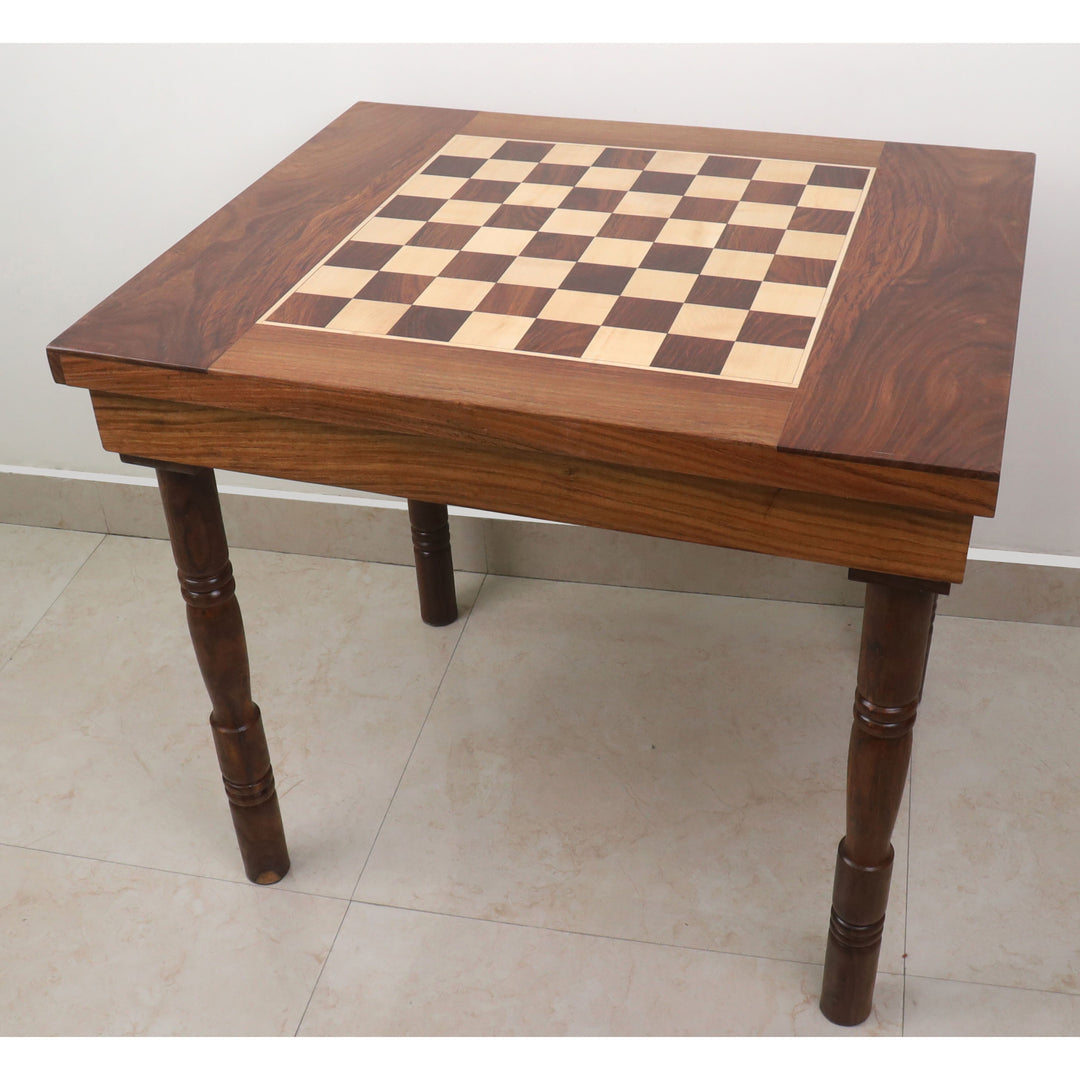 24" Chessmaster's Series Chess Board Table with Drawers - 27" Height- Golden Rosewood & Maple Wood