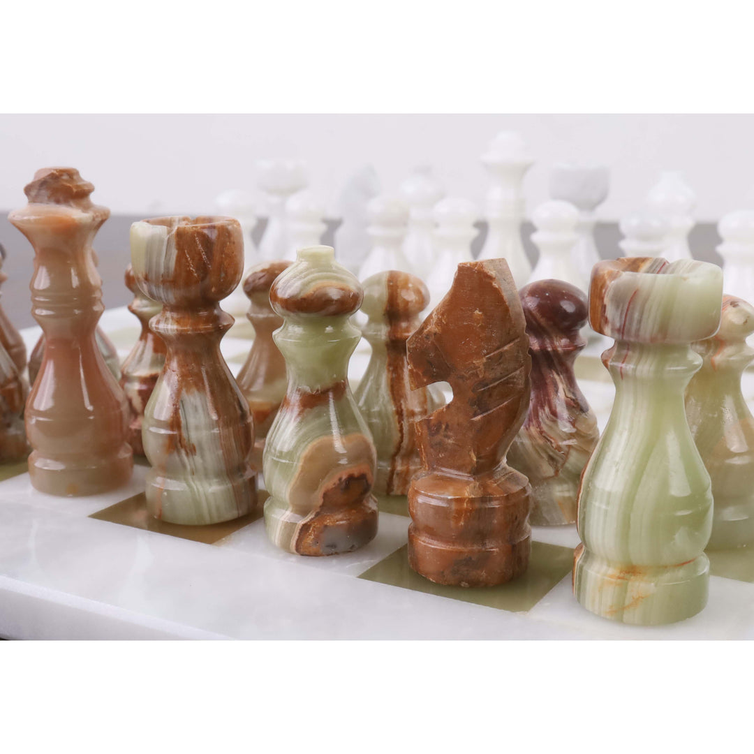 Set combinato di scacchi e scacchiere in marmo e pietra Onyx - 12" - Set di scacchi artigianale