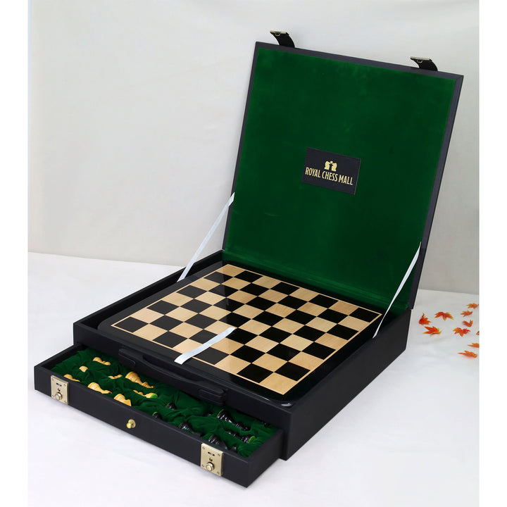 3.1" Russian Zagreb Gift Chess Set Combo - Pieces in Ebonized Boxwood with 17" Ebony Board & Storage Case