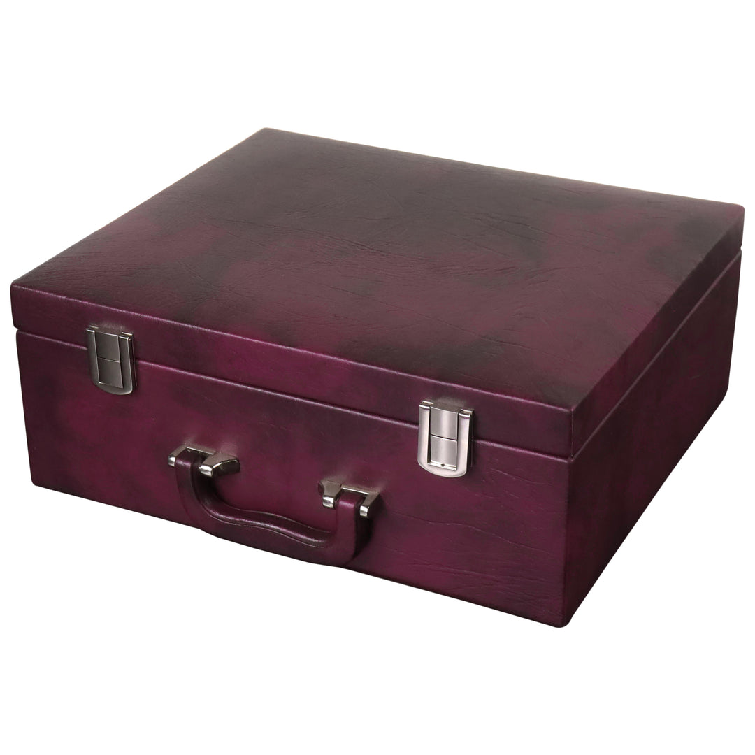 Signature Leatherette Coffer Storage Box - Burgundy - Chess Pieces of 4.2" to 5.0" - Warehouse Clearance - USA Shipping Only