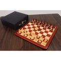 Complete front-facing lineup of Bud Rosewood and Boxwood pieces from the Spiraled Steed luxury chess set.