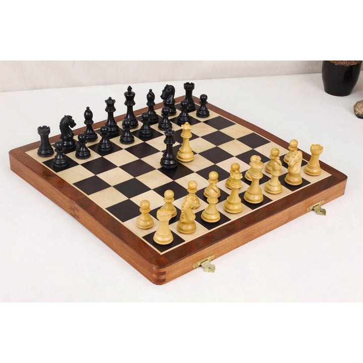 16" Craftsman Folding Magnetic Travel Chess Set – Ebony & Maple Wood Board with Ebonized Pieces | Luxurious Gift Set