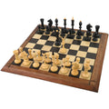 Complete set of 4.8-inch Averbakh Soviet chess pieces arranged on a wooden chessboard.