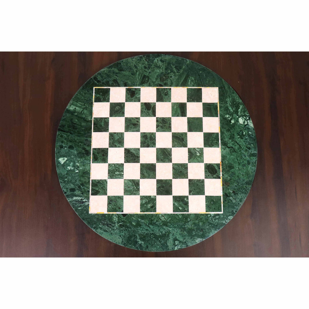 24" Luxury Round Marble Stone Chess Board- Green and White Semi Precious Stone