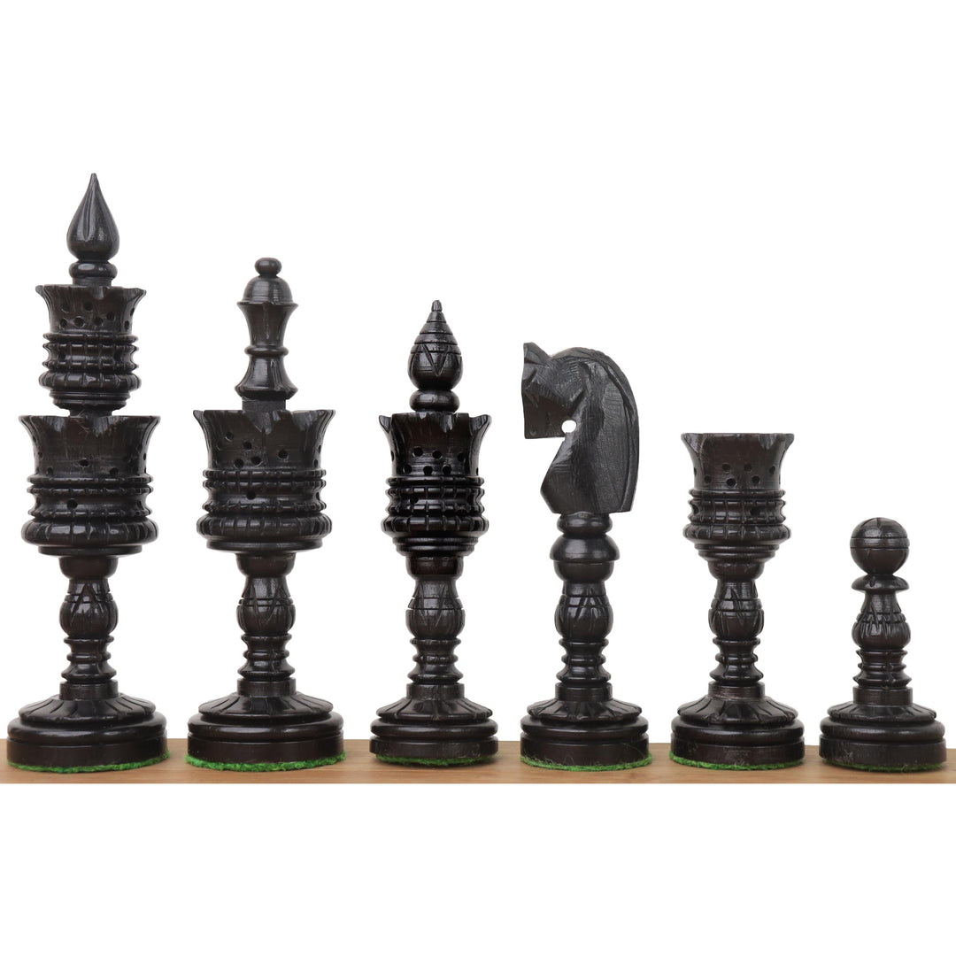4.7" Hand Carved Lotus Series Chess Set- Chess Pieces Only in Weighted Ebony Wood  - Warehouse Clearance - USA Shipping Only