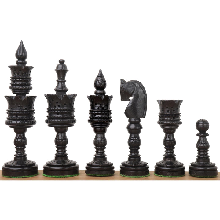 4.7" Hand Carved Lotus Series Chess Set- Chess Pieces Only in Weighted Ebony Wood  - Warehouse Clearance - USA Shipping Only