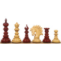 Full lineup of 4.3 inch Marengo luxury Staunton chess pieces in bud rosewood and boxwood.