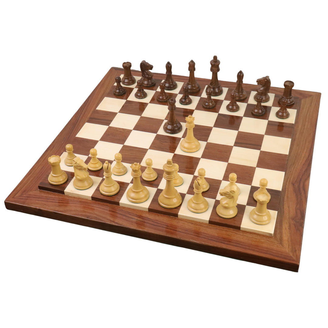 Jeu d'échecs Drueke Reproduced 3.7" légèrement imparfait - Pièces d'échecs uniquement - Bois de rose doré