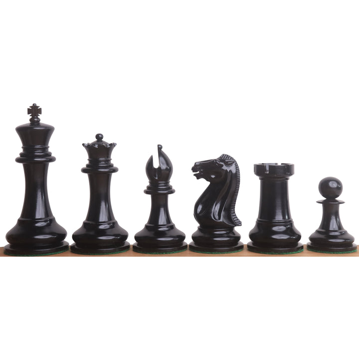 1849 Jeu d'échecs original de Staunton - Pièces d'échecs uniquement - Buis et ébène laqués et vieillis - 4.5" Roi