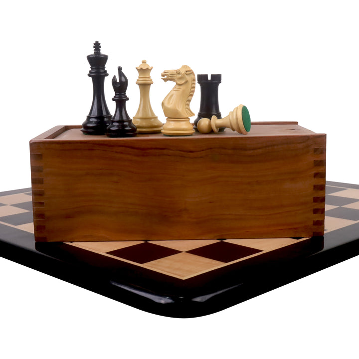 Combo de jeu d'échecs de luxe Sleek Staunton - pièces en bois d'ébène avec échiquier et boîte