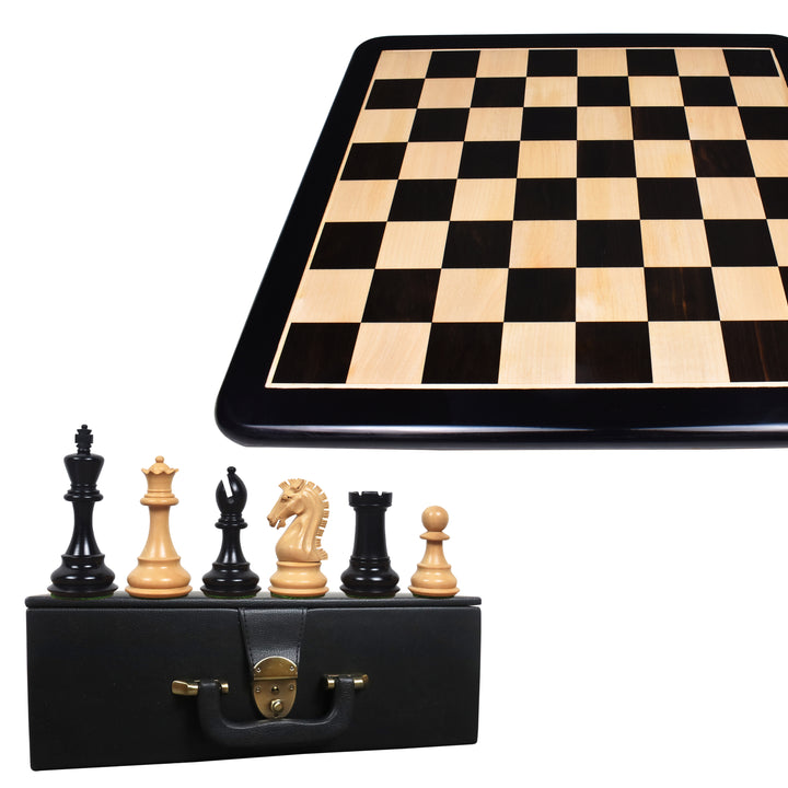 Pièces d'échecs 3.9" Craftsman Series Staunton Ebonised Avec échiquier 21" en bois massif d'ébène et d'érable et boîte de rangement en simili cuir