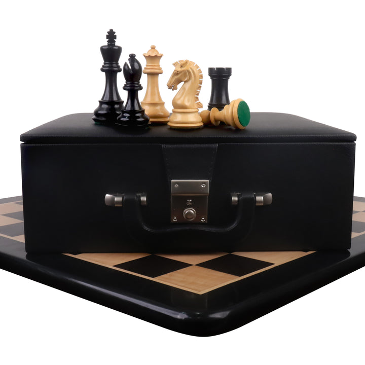 Pièces d'échecs en bois d'ébène 3.9" Craftsman Series Staunton Avec échiquier en bois d'ébène et d'érable massif de 21" et boîte de rangement en simili cuir