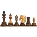 Alexandria luxury Staunton lacquered boxwood chess pieces with ornate burnt carving details.