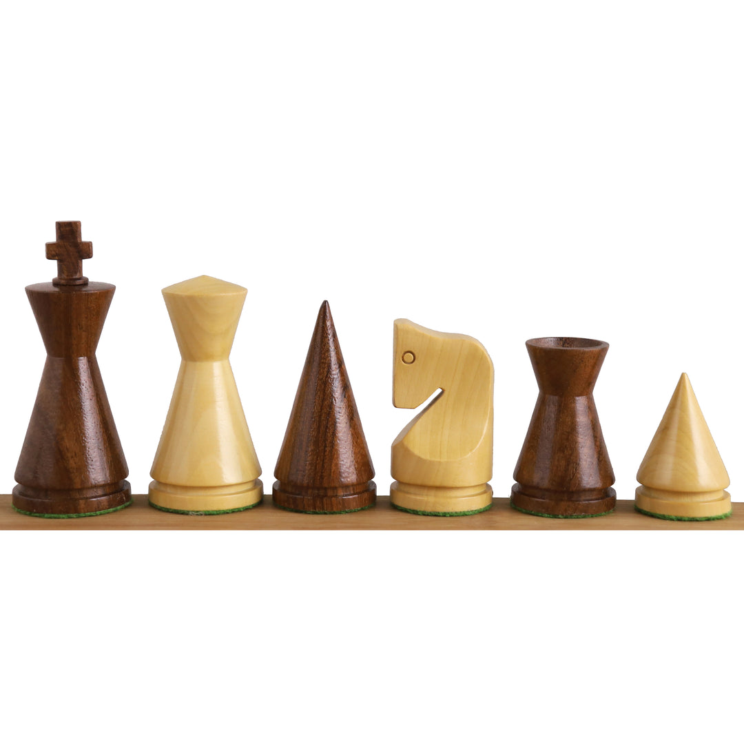 Slightly Imperfect 3.1" Russian Poni Minimalist Chess Set- Chess Pieces Only - Golden Rosewood & Boxwood