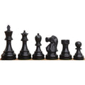 Complete set of six dark ebonized boxwood Reykjavik series Staunton chess pieces from king to pawn.