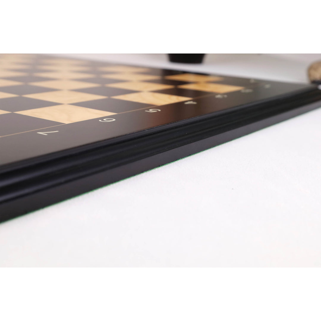 18" Ebony & Maple Wood Printed Chess Board with Carved Borders -43mm Square - Matt Finish - Algebraic Notations
