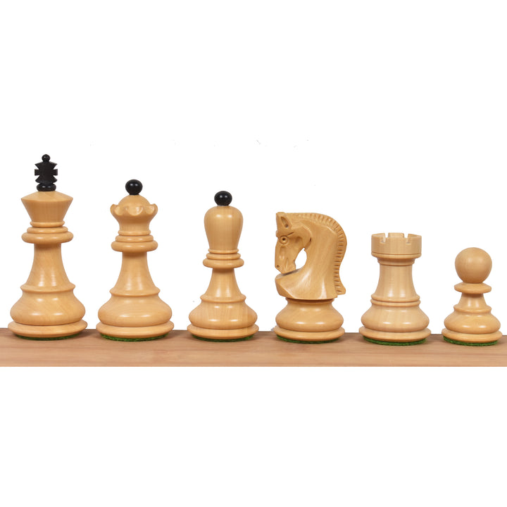 Combo de juego de ajedrez ruso Zagreb de 2.6″ - Piezas en madera de boj ebonizada con tablero y caja