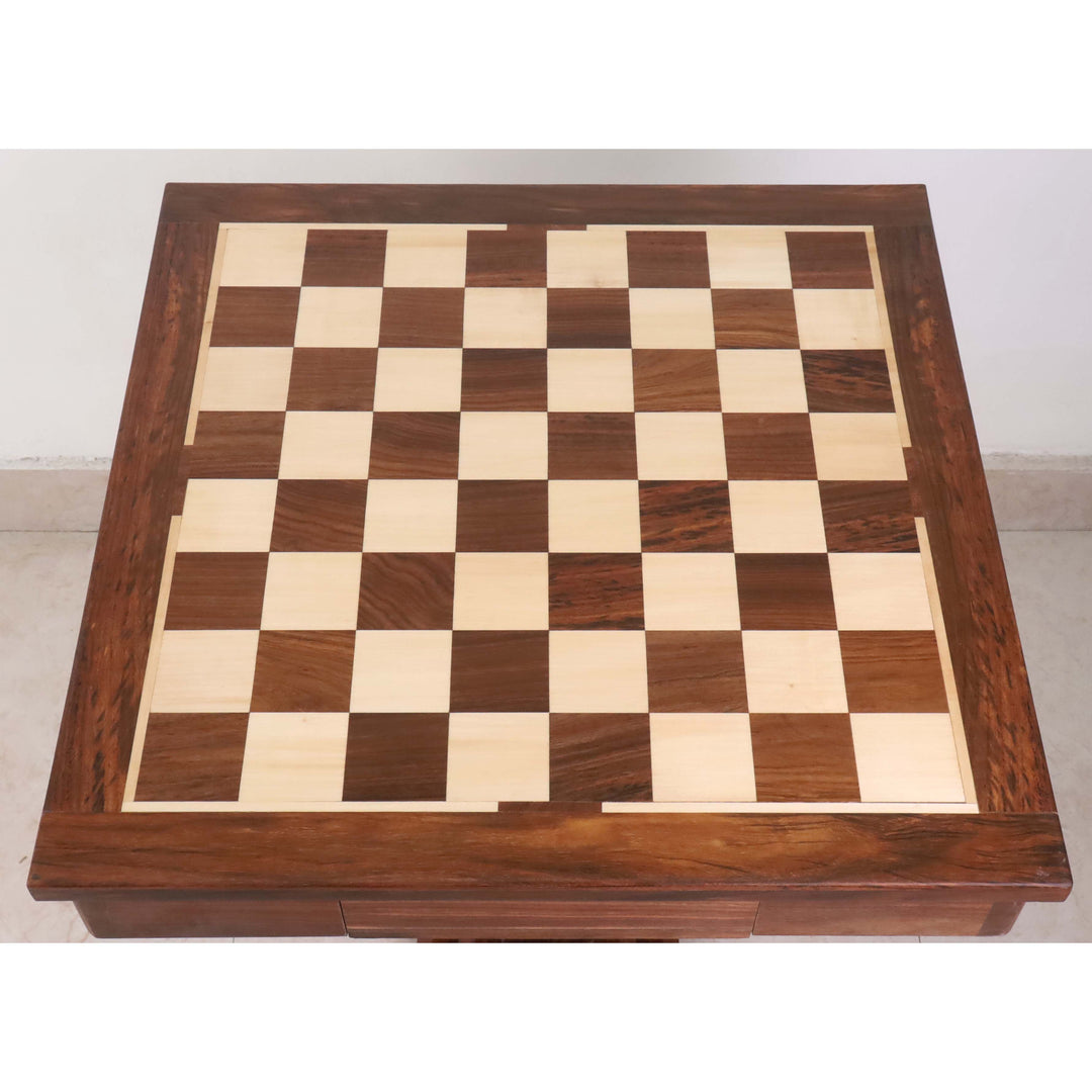20" Wooden Chess Board Table with Drawers - 24" Height- Golden Rosewood & Maple