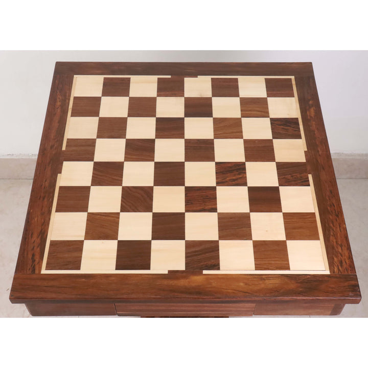20" Mesa de tablero de ajedrez de madera con cajones - 24" Altura- Palisandro Dorado y Arce