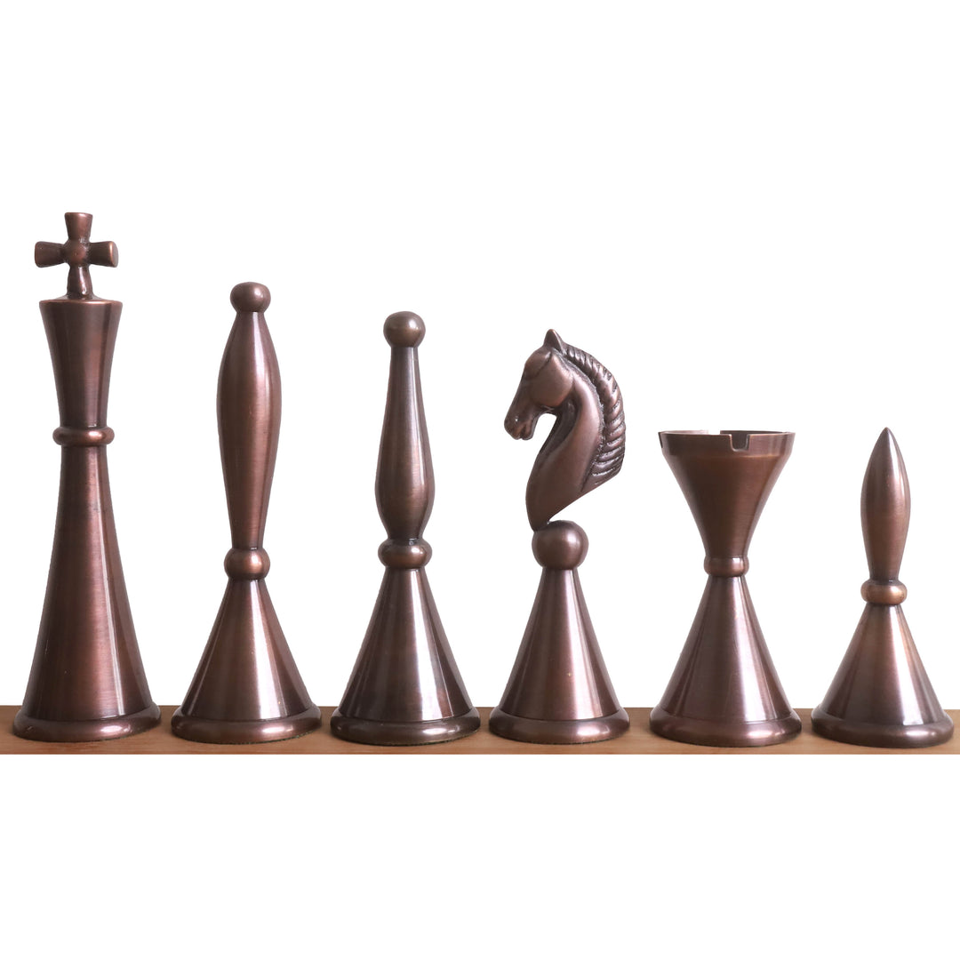 4.2" Jeu d'échecs de luxe en laiton et métal Tribal Series - Pièces seulement - Argent métallique et cuivre antique