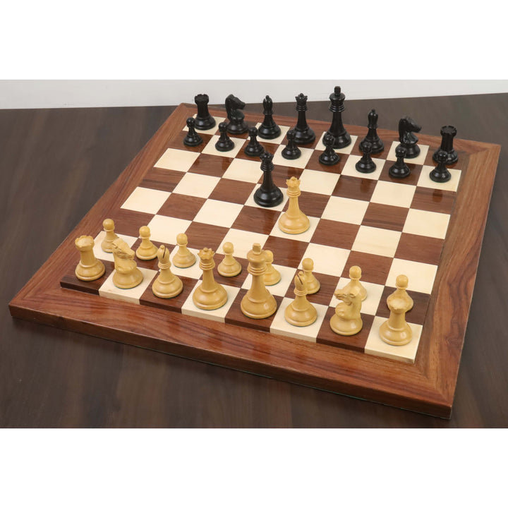 Set di scacchi leggermente imperfetto da 3,7" riprodotto da Drueke Player's Choice - solo pezzi di scacchi - legno di bosso ebanizzato