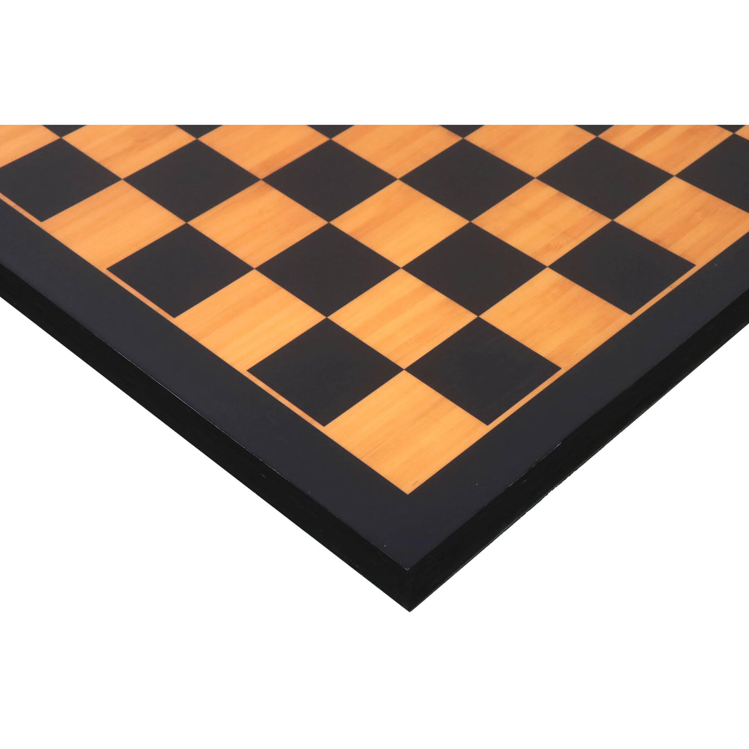 Detailed view of the craftsmanship on a premium wooden chessboard.