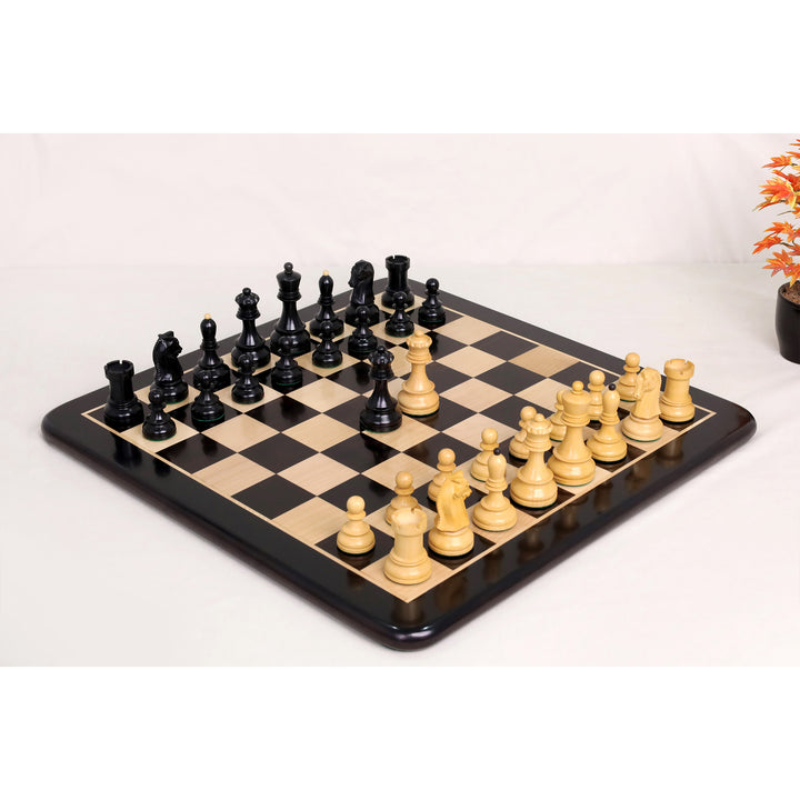 Combo of 3.8" 1950s' Fischer Dubrovnik Chess Set Ebony Wood & Boxwood with Board and Box