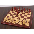 Full 1972 World Chess Championship reproduction chess set displayed on a luxury wooden chessboard.