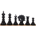 Lineup of six triple-weighted ebony wood chess pieces from the luxury Marengo Staunton collection.