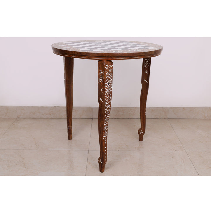 Table d'échecs ronde de luxe 24 pouces - Hauteur 25 pouces - Bois de rose doré et acrylique