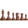 Premium Golden Rosewood Pro Staunton chess pieces showing natural wood grain and polished finish.