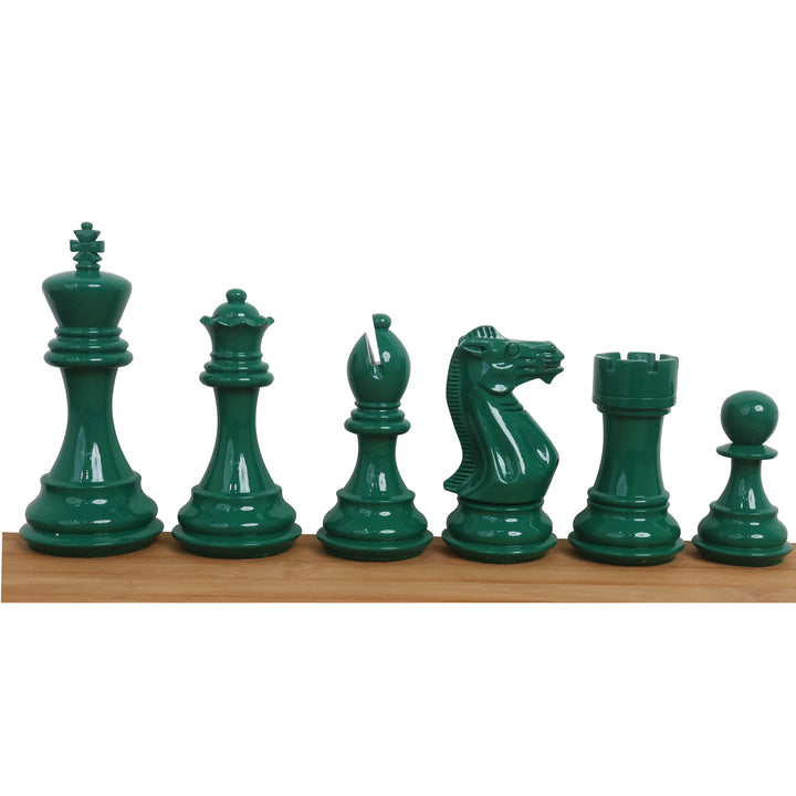 Combo of 4.1" Pro Staunton Weighted Chess Set - Pieces in Green & White Painted Boxwood with Board and Box