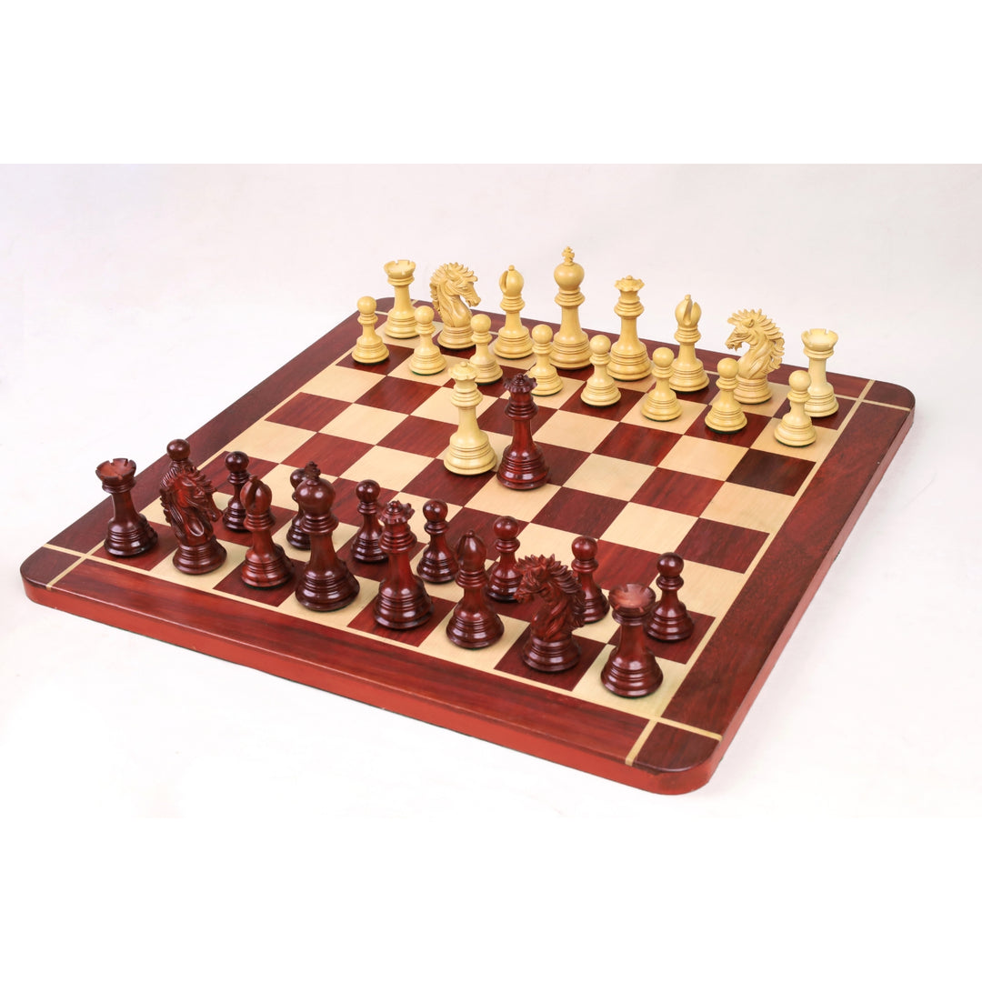 Combo of 4.6" Mogul Staunton Luxury Bud Rose Wood Chess Pieces with Chessboard and Storage Box