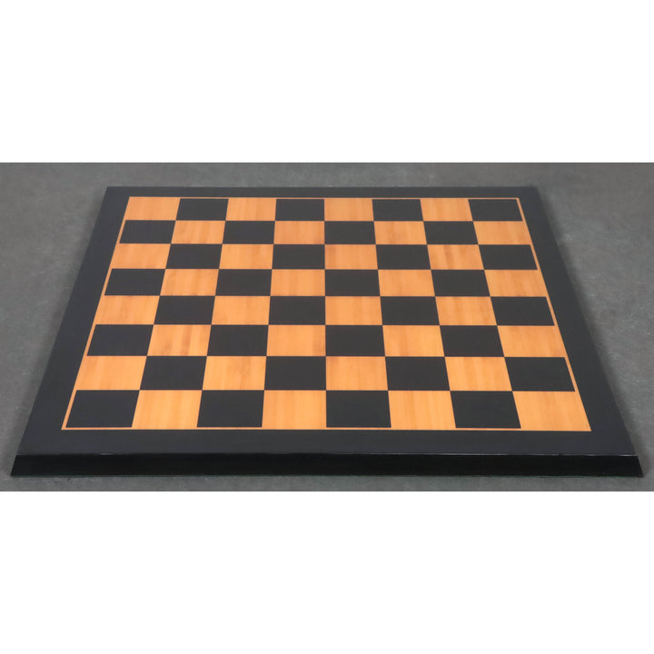 High-quality wooden chessboard ready for play, featuring a clean finish.